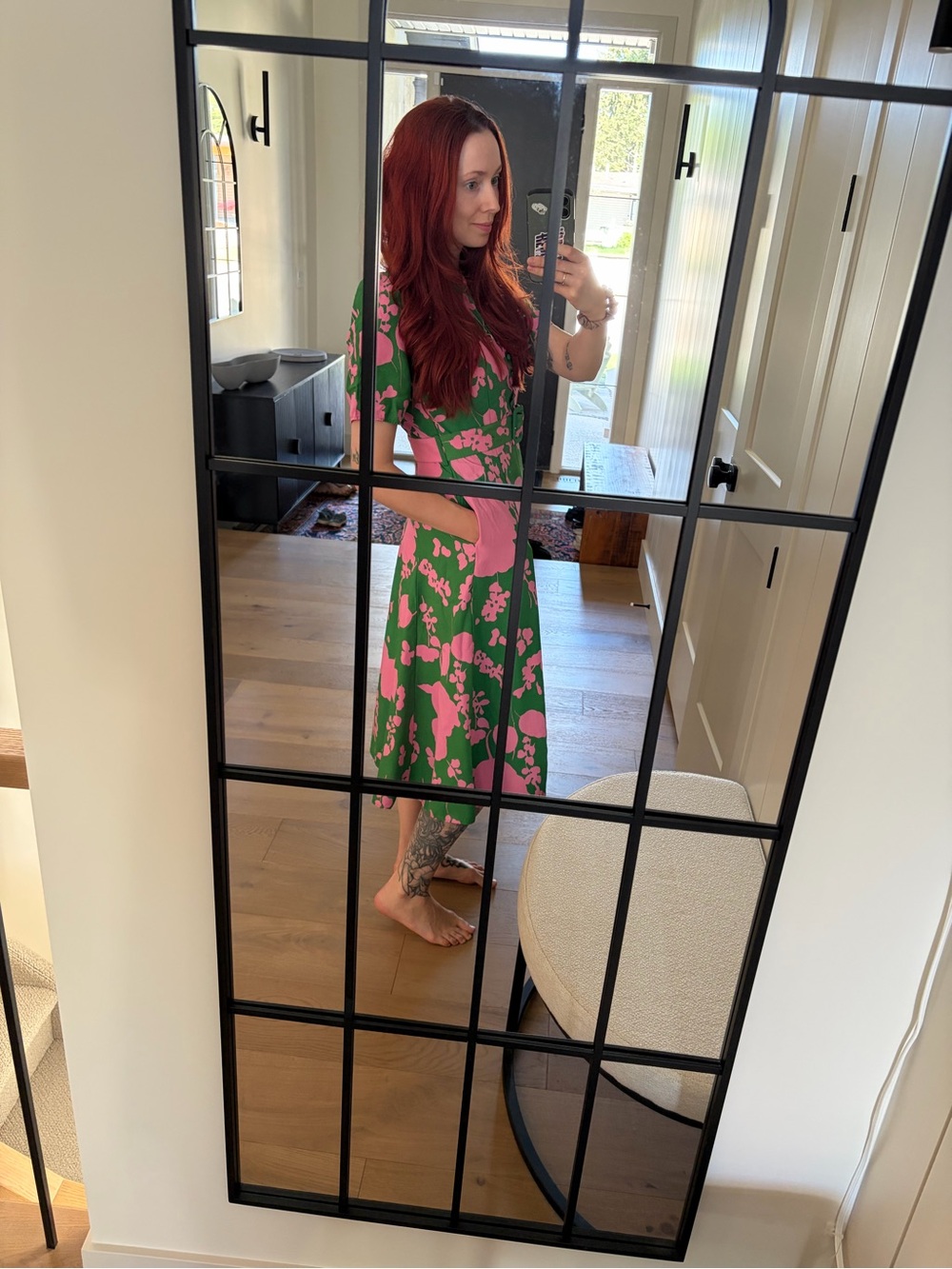 Boden Green Midi Dress with Pink Floral Print - Picture 5 of 5